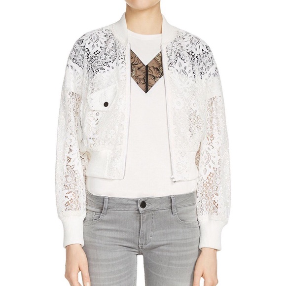 Maje Jackets & Blazers - MAJE | BELEM LACE BOMBER JACKET IN BLANC